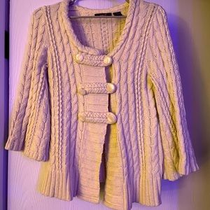 Heather B three buttoned cream sweater with 3/4 sleeves